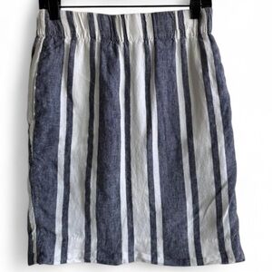 J. Crew Linen Pull On White Blue Stripe Beauchamp Skirt Size XS